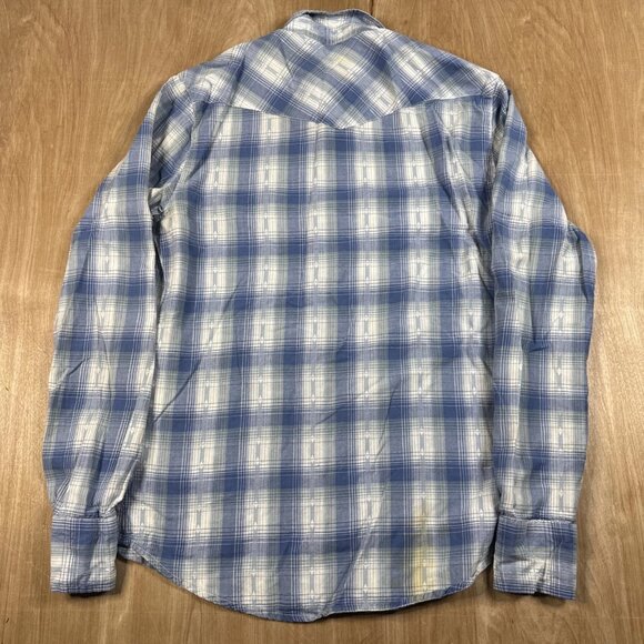 Salt Valley Western Cowboy Pearl Snap Blue Plaid Long Sleeve Shirt Size Small - Picture 7 of 7